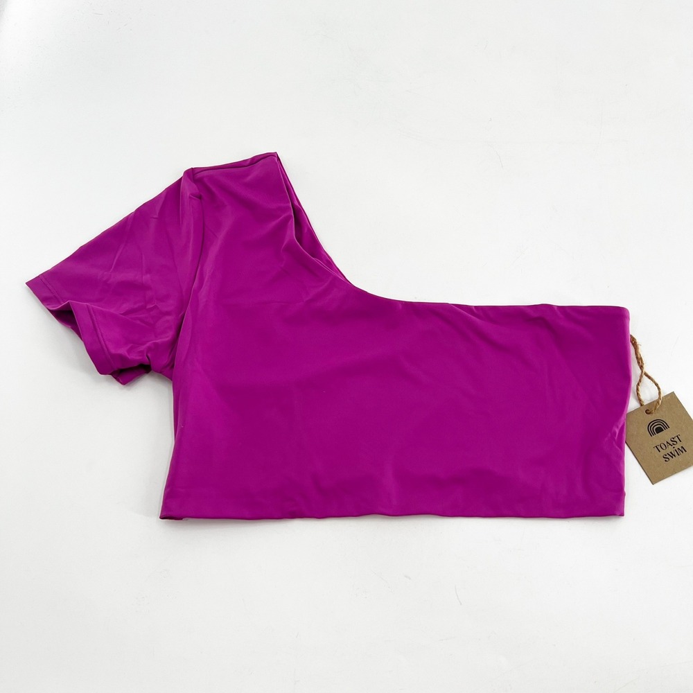 NWT‎ Free People x Toast Swim Magenta One Shoulder Swim Top Recycled Nylon Blend